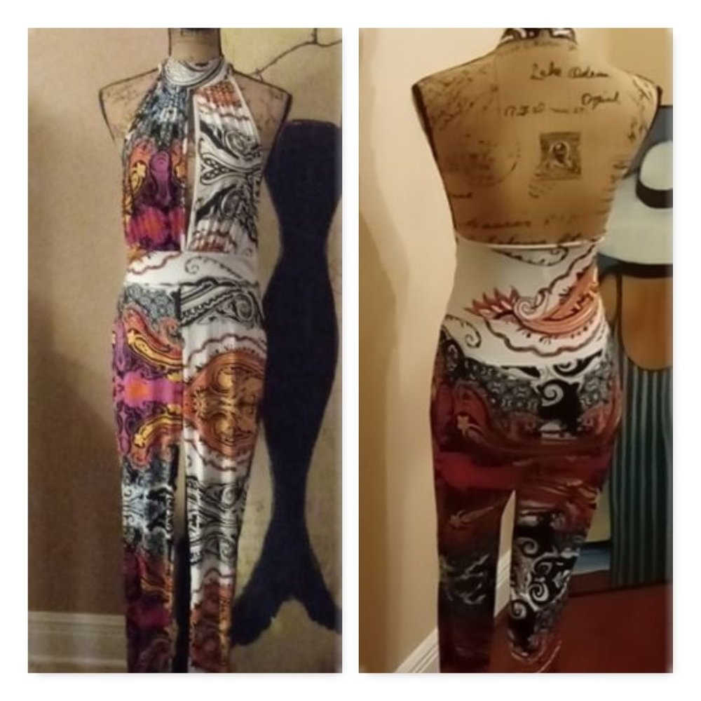 Multi Print Halter Jumpsuit